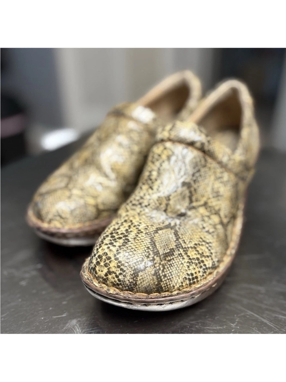 boc Snake-Print Slip-On Flats in Yellow and Brown